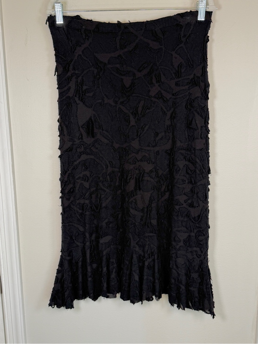 Sno Skins Vintage 90s Black Textured Burnout Midi Skirt USA Made XS